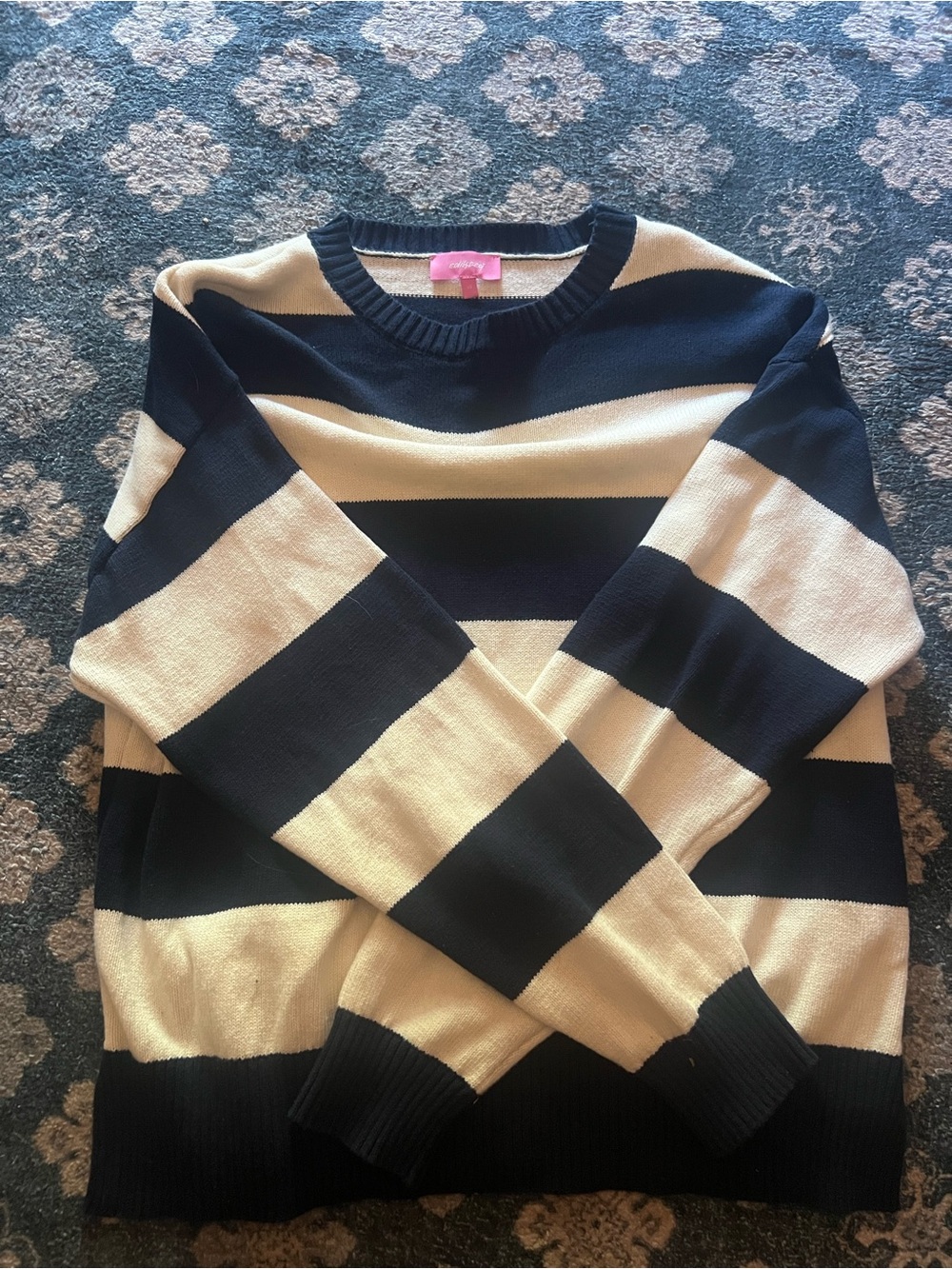 EDIKTED Striped Black and Cream Knit Sweater